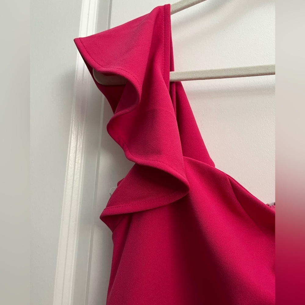 Calvin Klein Fuchsia Ruffle Sleeve Fit & Flare Dress – Size 8 (NWT) - Picture 7 of 8